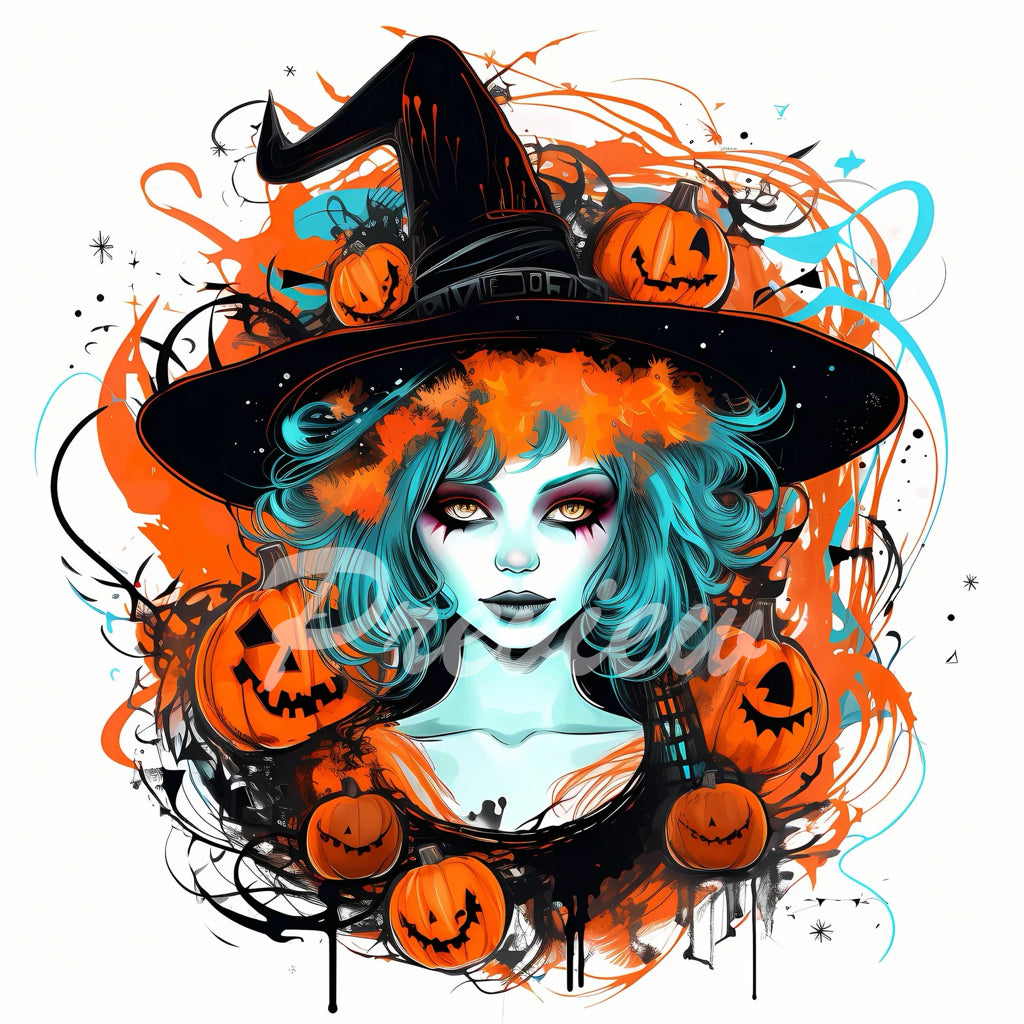 Cute Witch Watercolor Halloween Clipart Download