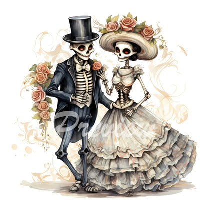 Spooky Groom and Bride Watercolor Digital Download