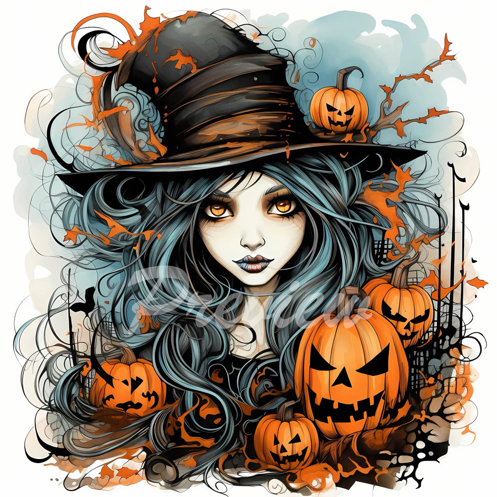 Cute Witch Watercolor Halloween Clipart Download