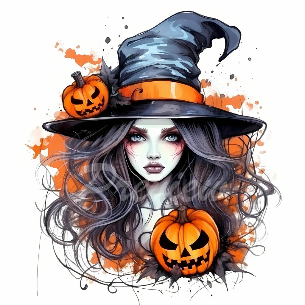 Cute Witch Watercolor Halloween Clipart Download