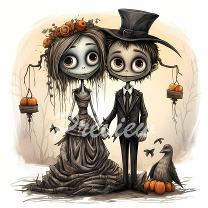 Spooky Scarecrow Bride and Groom Sketches Download