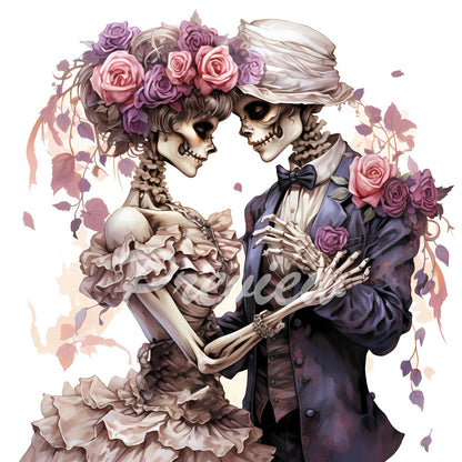 Zombie Cyborg Groom and Bride Watercolor Clipart Download