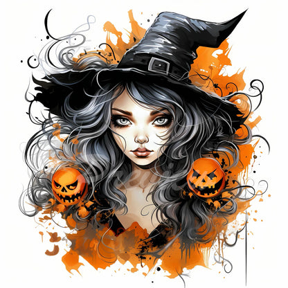 Cute Witch Watercolor Halloween Clipart Download