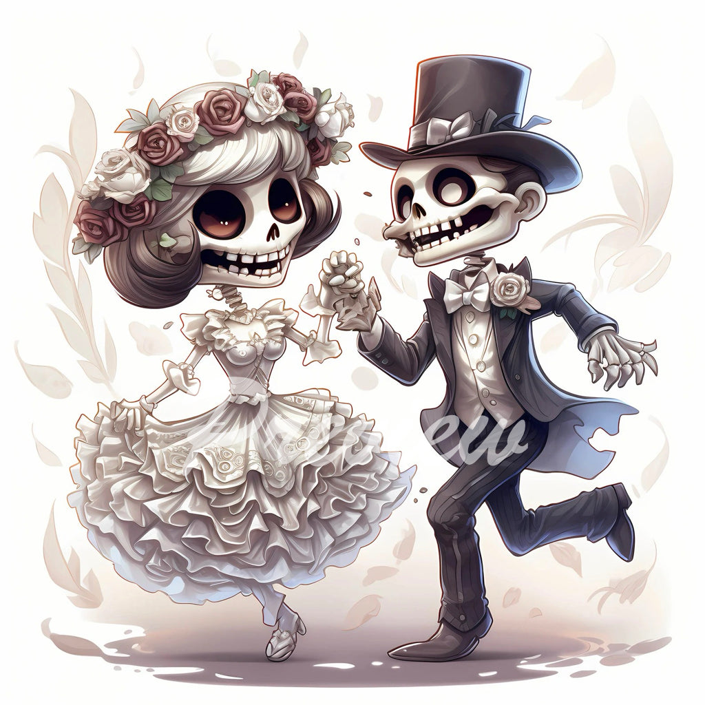 Spooky Groom and Bride Watercolor Digital Download