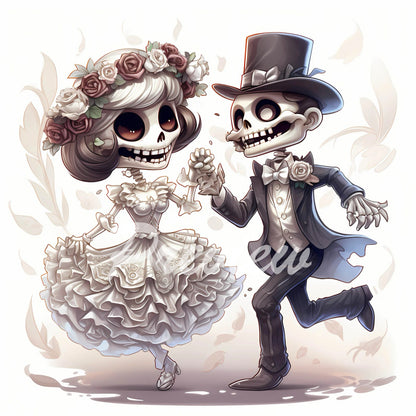 Spooky Groom and Bride Watercolor Digital Download