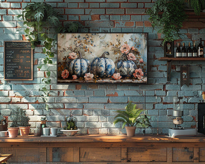 Chinoiserie Pumpkins Flowers Painting Frame TV Art, Wallpaper