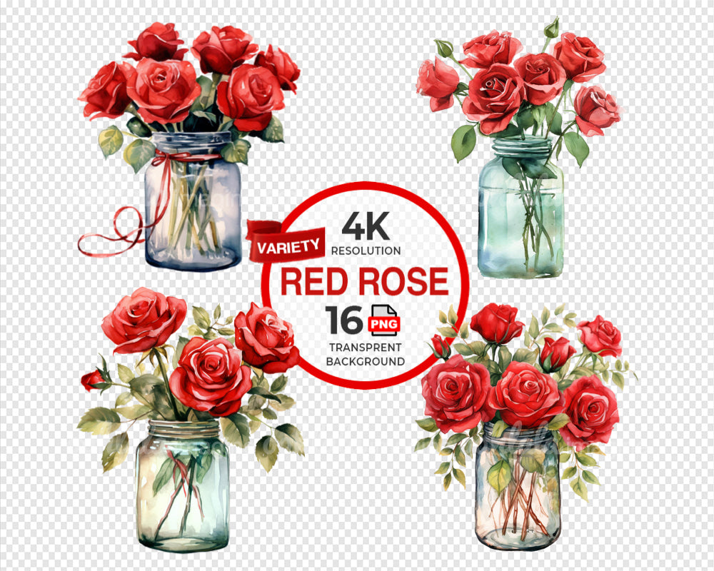 Red Rose Variety Set Watercolor