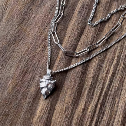 Double Layered Silver Necklace Silver Hammered Navajo Arrowhead
