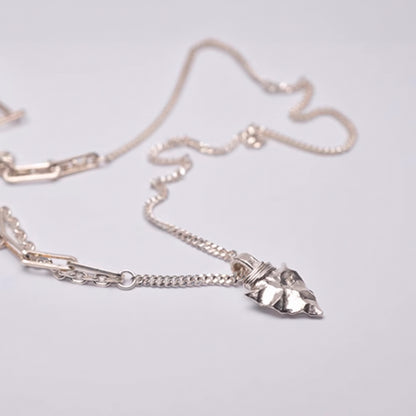 Double Layered Silver Necklace Silver Hammered Navajo Arrowhead