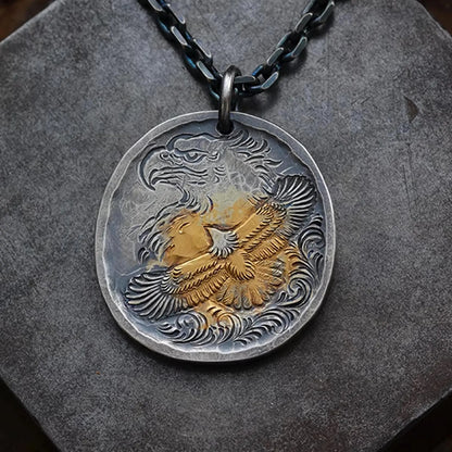 Silver Eagle Medallion Pendant with AU999 24K Gold Accent