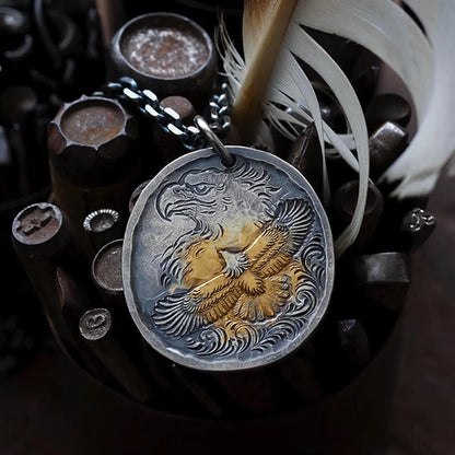 Silver Eagle Medallion Pendant with AU999 24K Gold Accent
