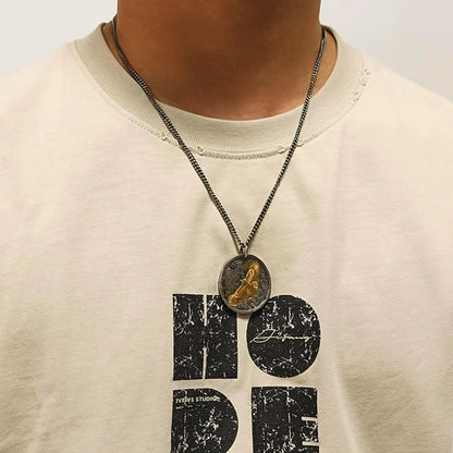 Silver Eagle Medallion Pendant with AU999 24K Gold Accent