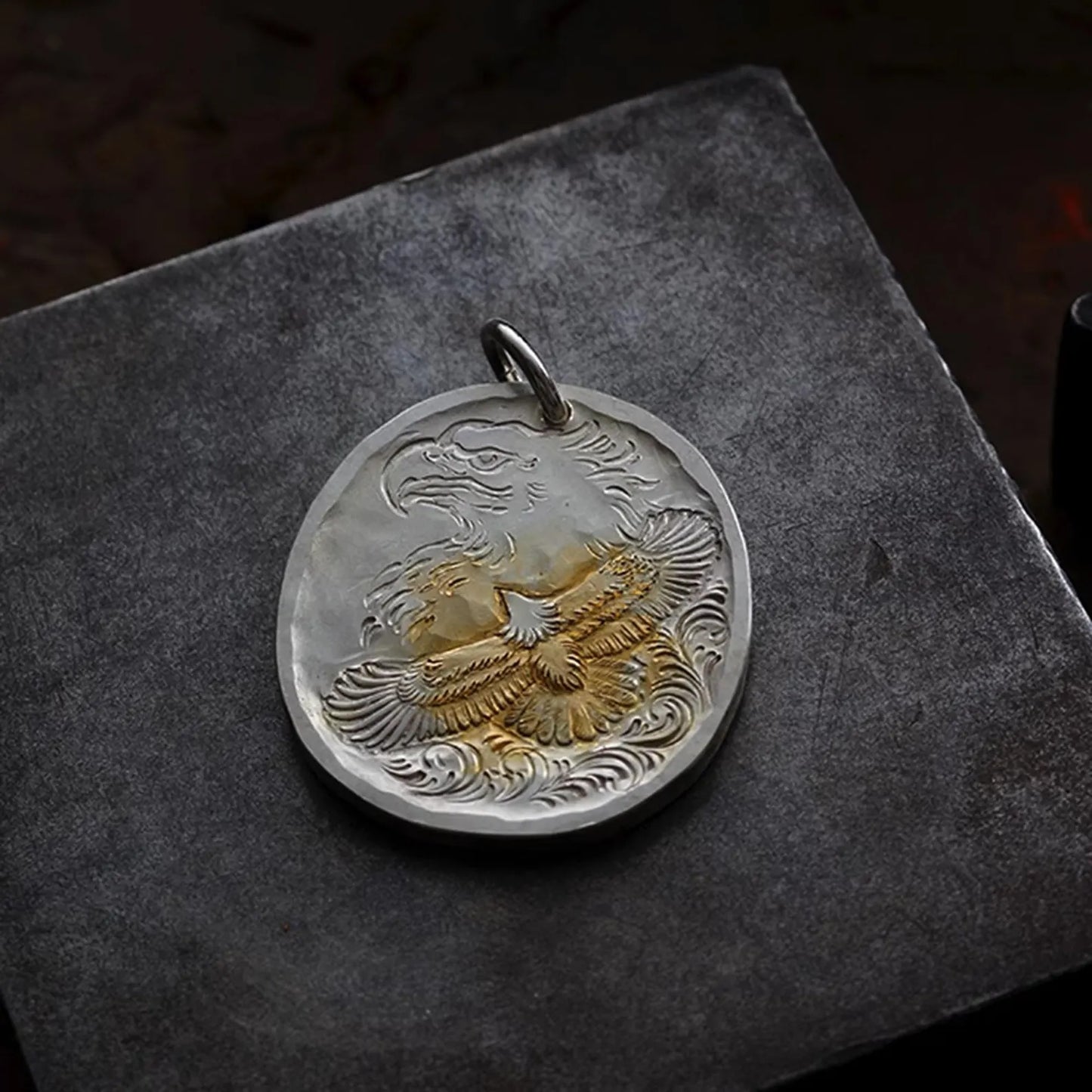 Silver Eagle Medallion Pendant with AU999 24K Gold Accent