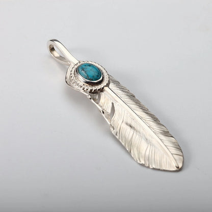 Silver Feather with Turquoise Pendant