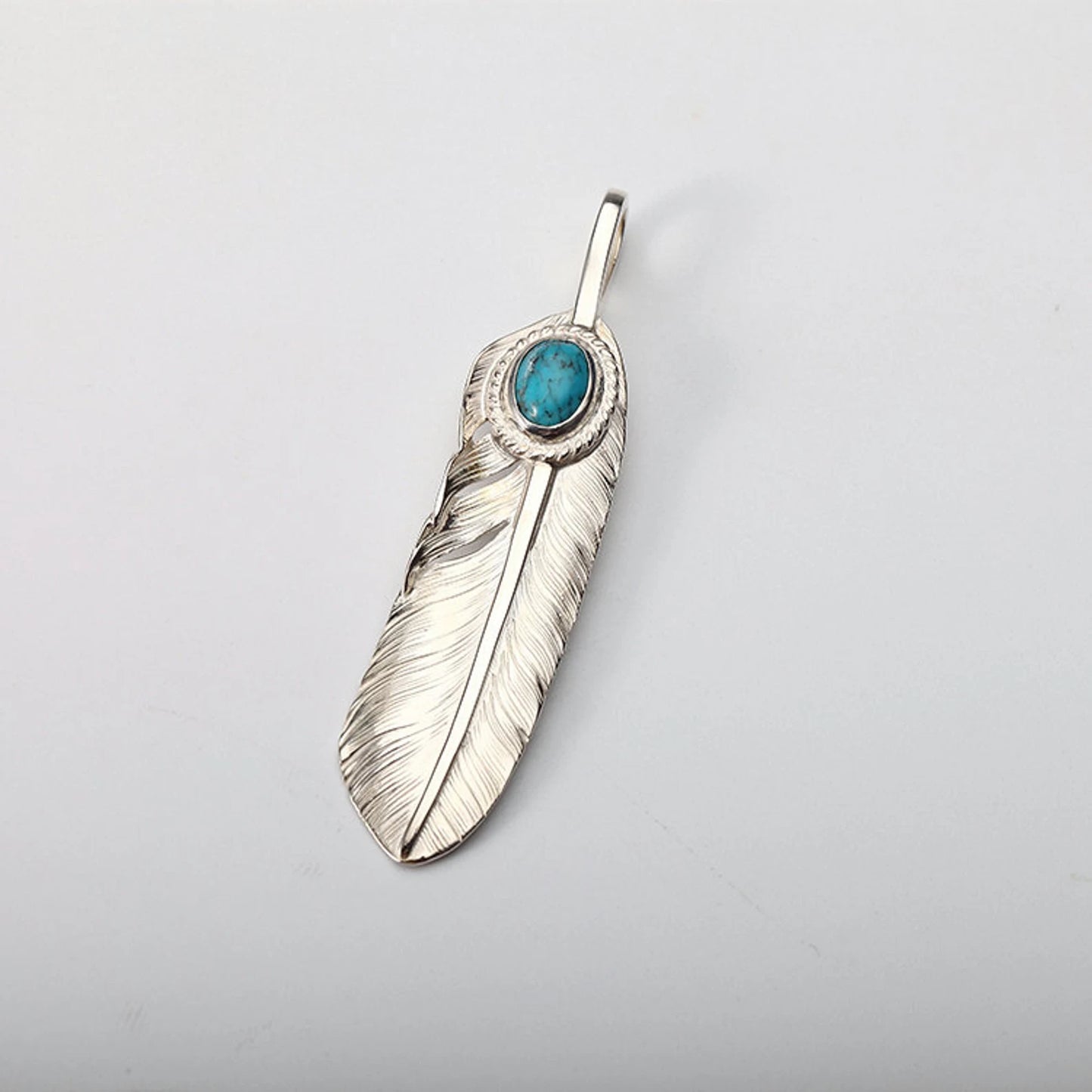 Silver Feather with Turquoise Pendant