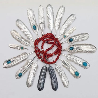 Silver Feather with Turquoise Pendant