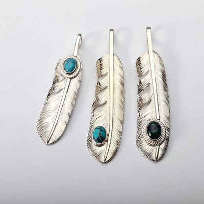 Silver Feather with Turquoise Pendant