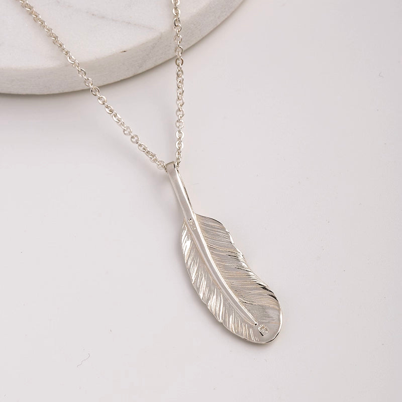 Silver Feather Necklace Red-Tailed Hawk Feather  Boho Jewelry