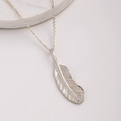 Silver Feather Necklace Red-Tailed Hawk Feather  Boho Jewelry