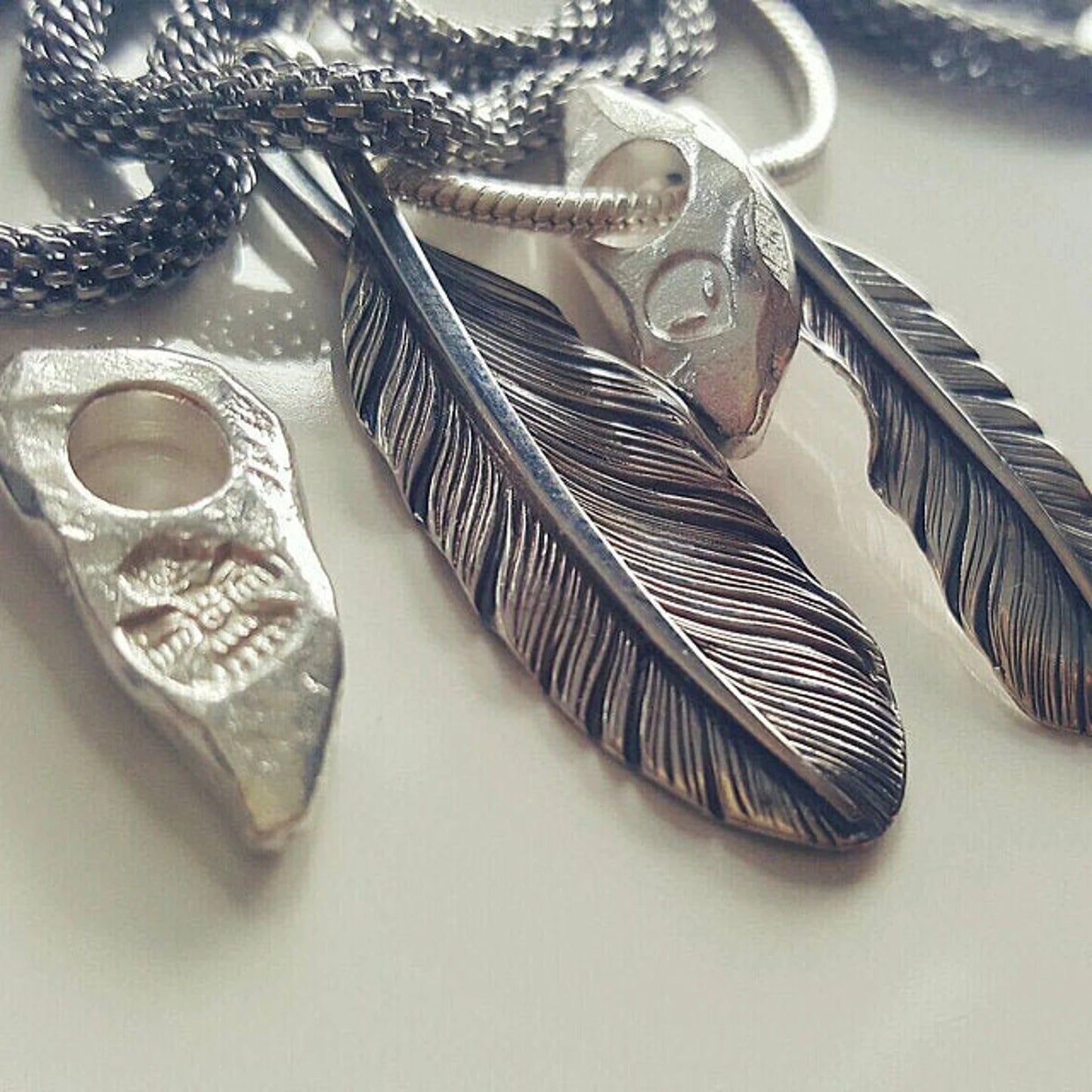 Silver Feather Necklace Red-Tailed Hawk Feather  Boho Jewelry