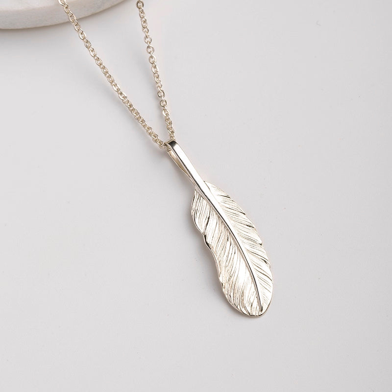 Silver Feather Necklace Red-Tailed Hawk Feather  Boho Jewelry
