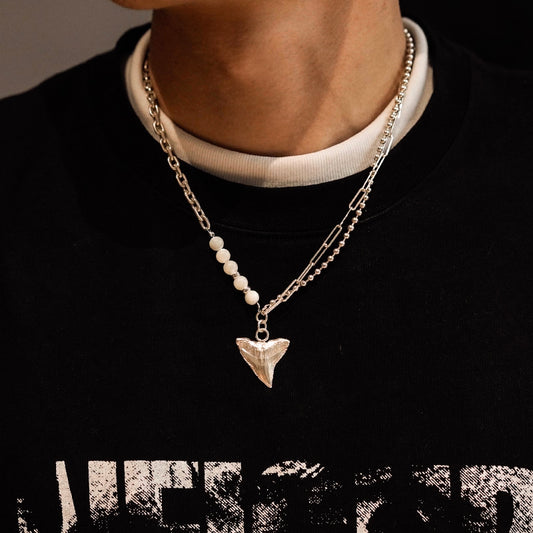 925銀鯊魚牙 多層拼接項鍊 手工製作