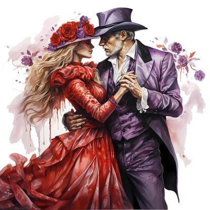 Skeleton Baron and Baroness Wedding Watercolor Digital Download