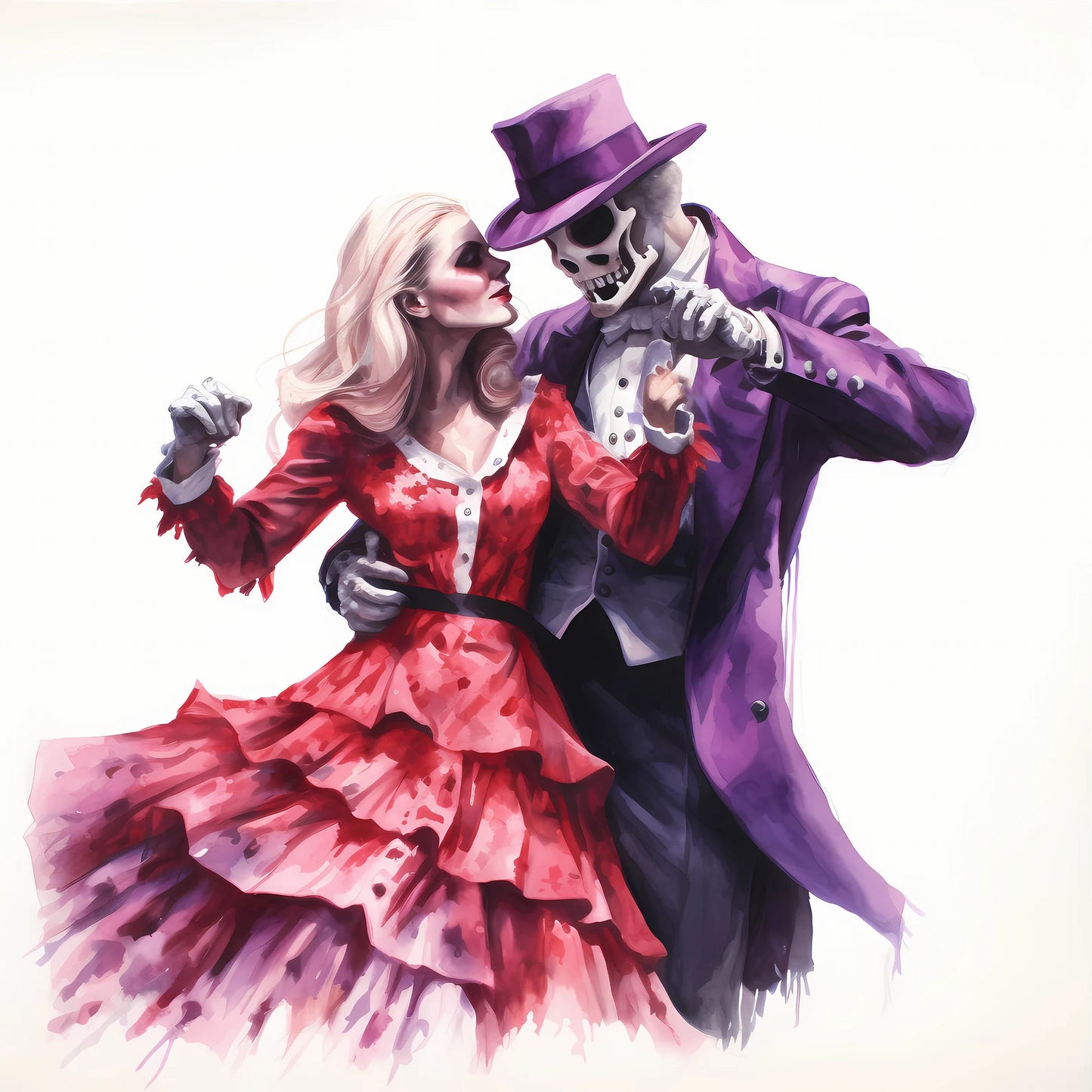 Skeleton Baron and Baroness Wedding Watercolor Digital Download