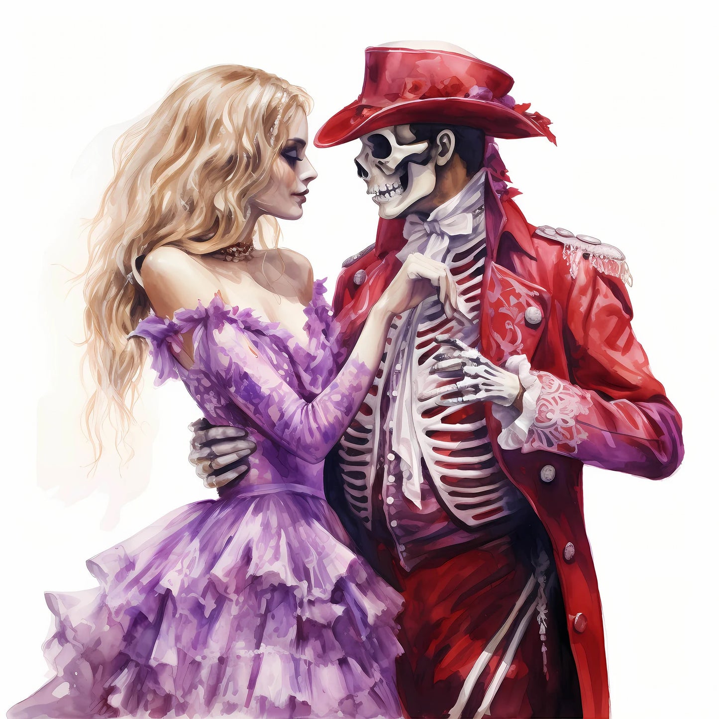 Skeleton Baron and Baroness Wedding Watercolor Digital Download