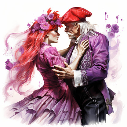 Skeleton Baron and Baroness Wedding Watercolor Digital Download