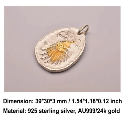Eagle Medallion Pendant with AU999 24k Gold Accent Bald Eagle Pendant
