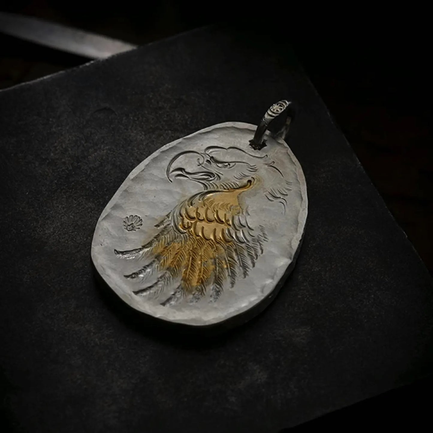 Eagle Medallion Pendant with AU999 24k Gold Accent Bald Eagle Pendant