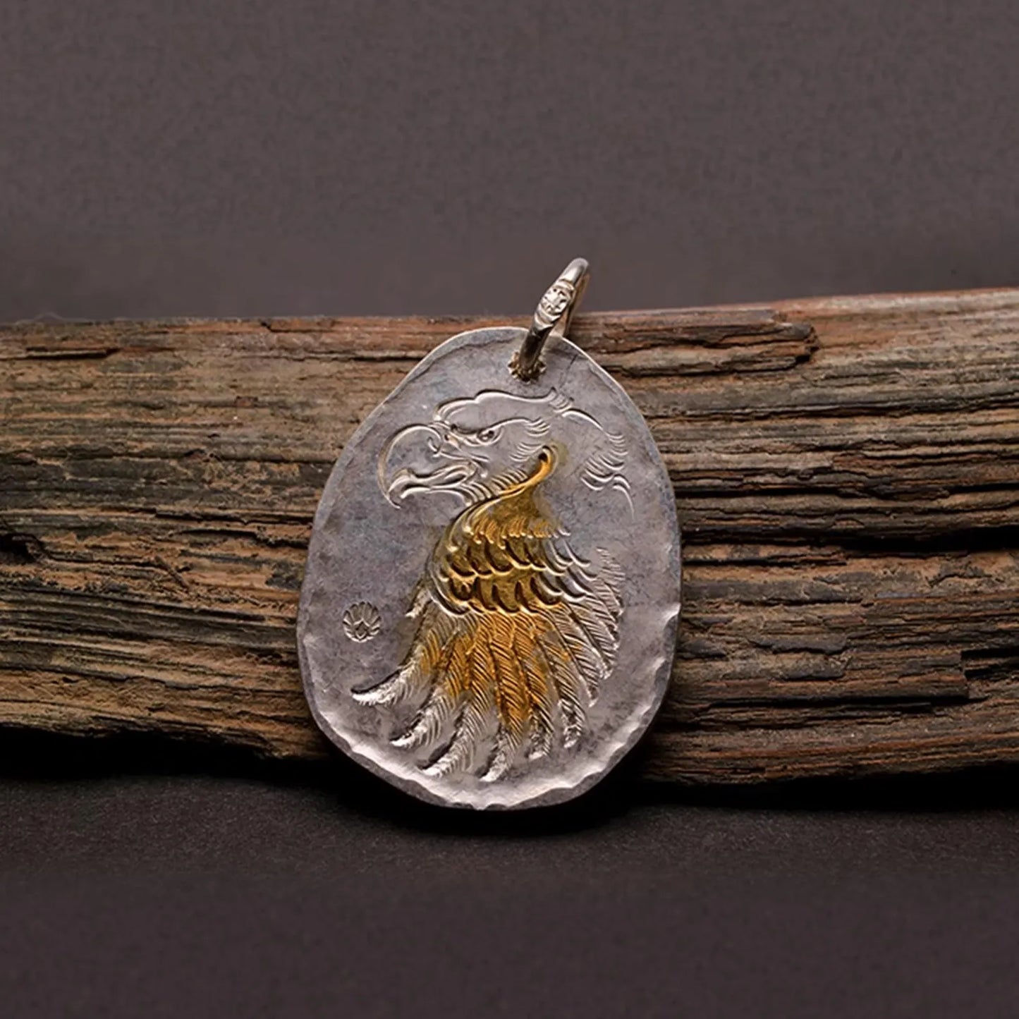 Eagle Medallion Pendant with AU999 24k Gold Accent Bald Eagle Pendant