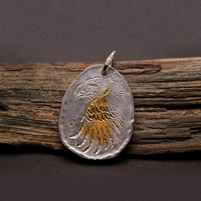 Eagle Medallion Pendant with AU999 24k Gold Accent Bald Eagle Pendant