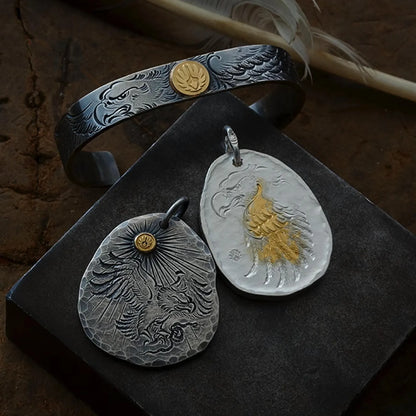 Eagle Medallion Pendant with AU999 24k Gold Accent Bald Eagle Pendant