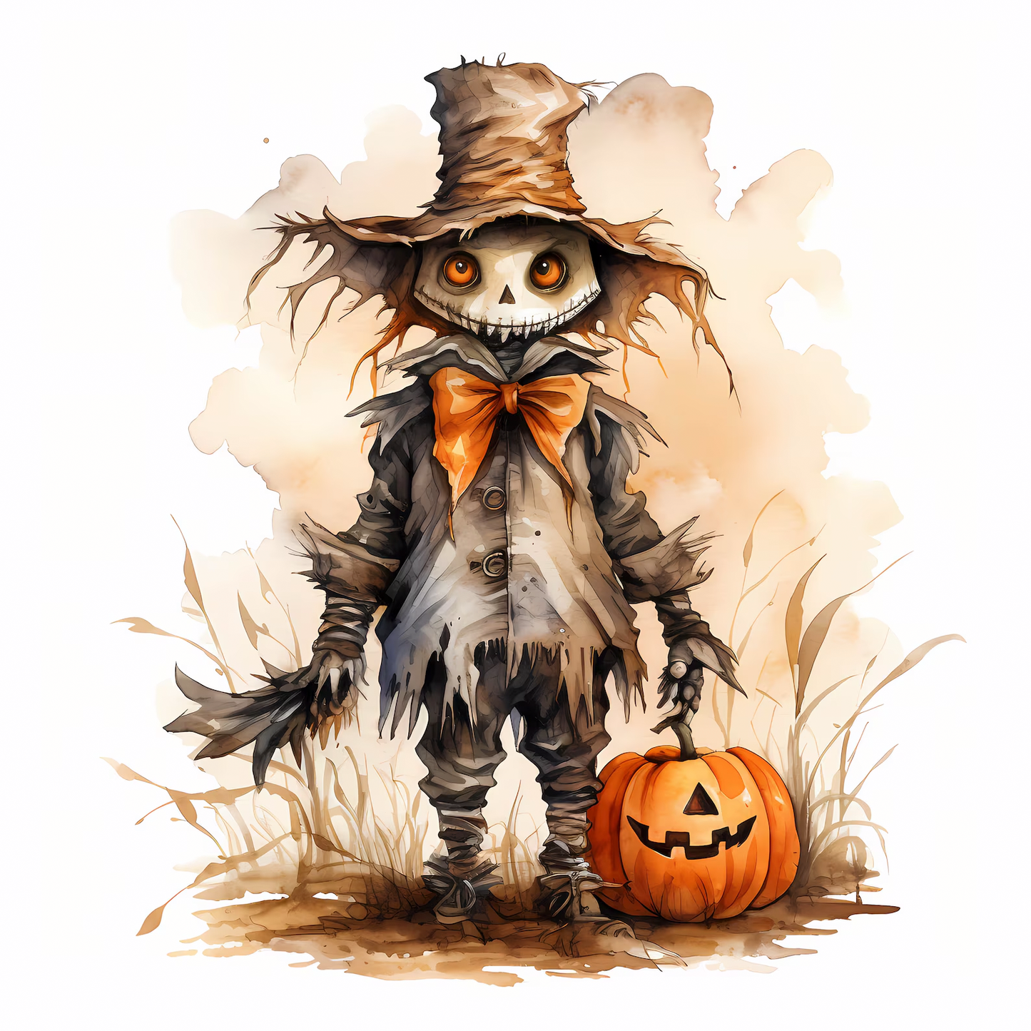 Spooky Scarecrow Watercolor Digital Download