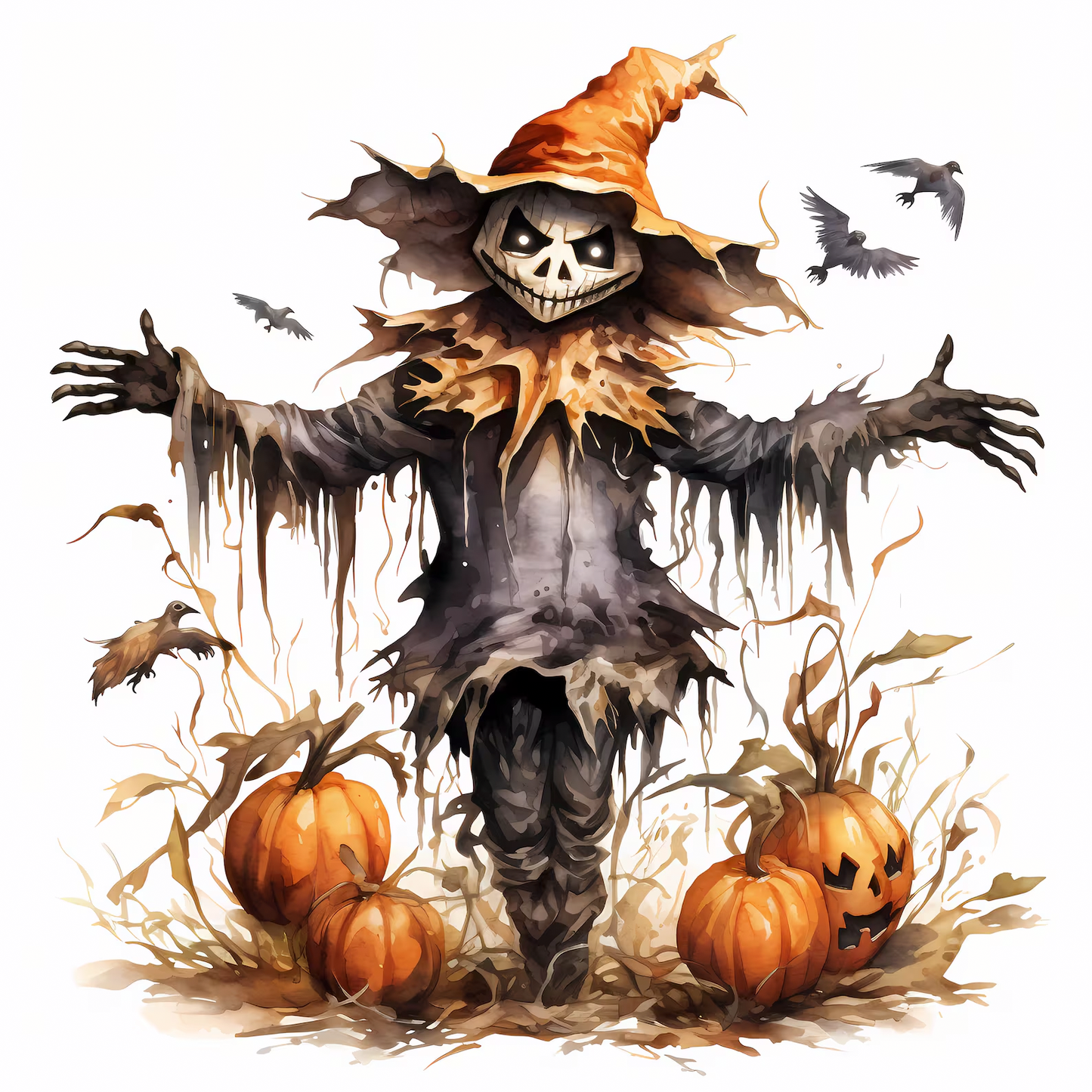 Spooky Scarecrow Watercolor Digital Download