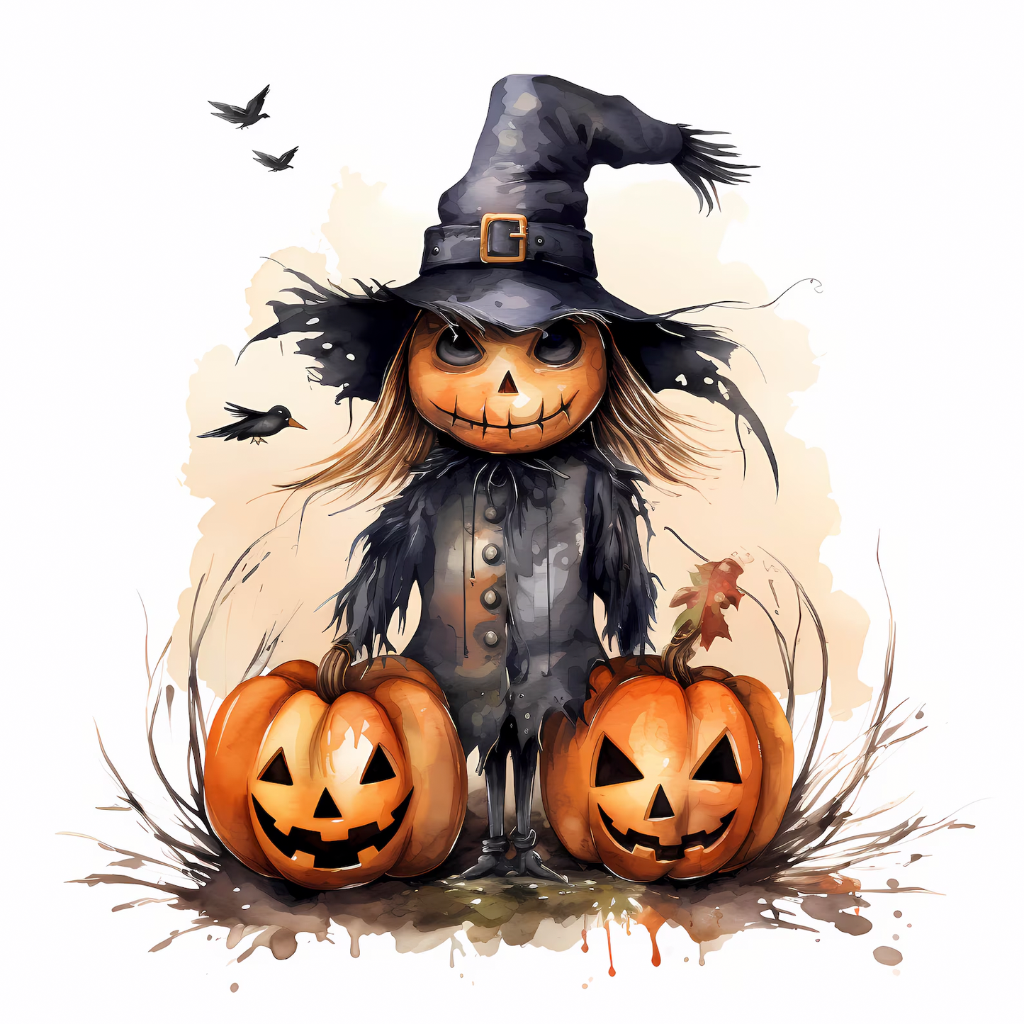 Spooky Scarecrow Watercolor Digital Download