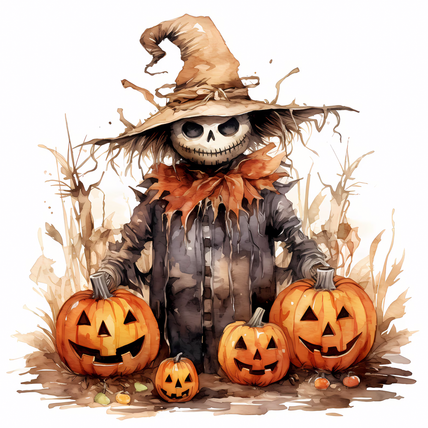 Spooky Scarecrow Watercolor Digital Download