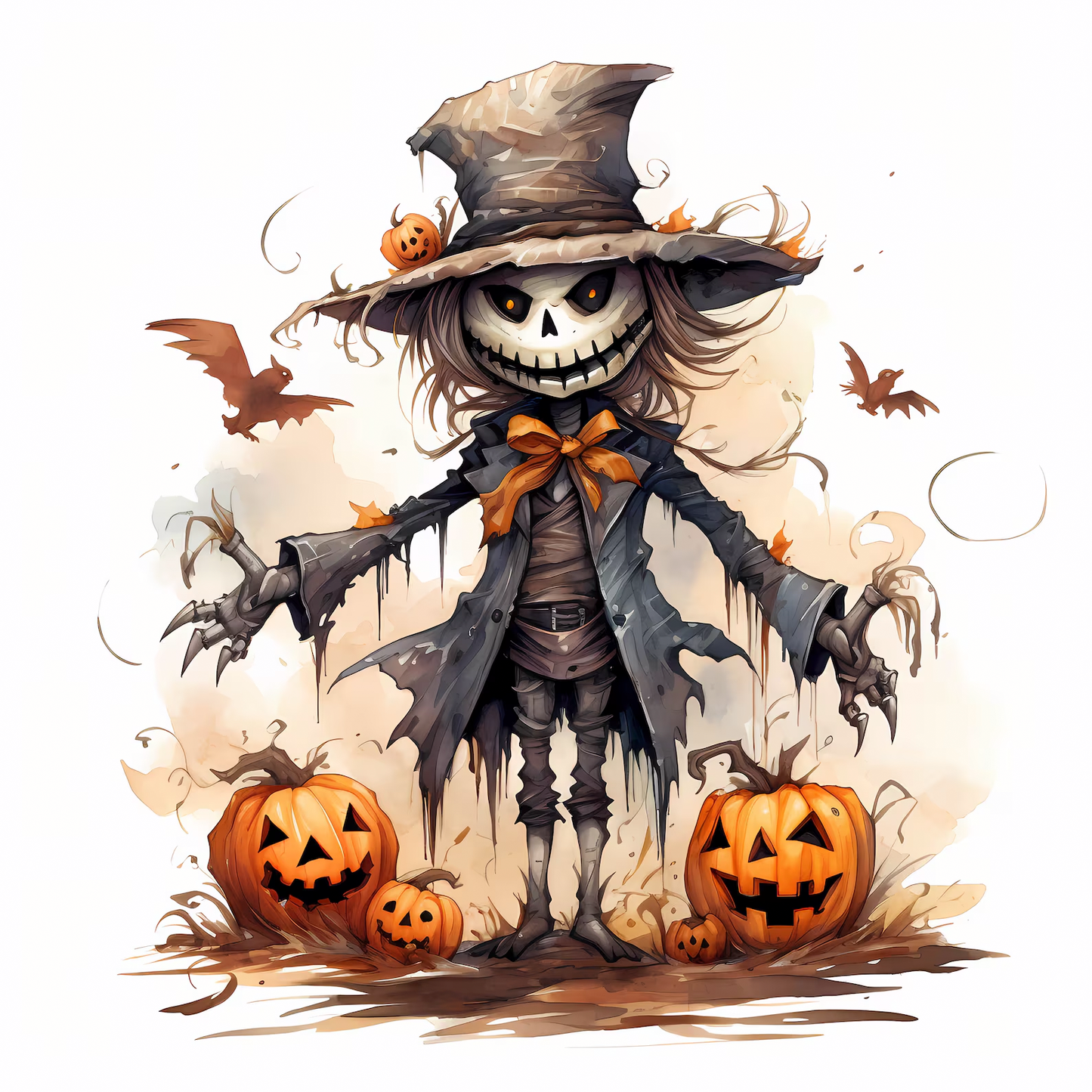 Spooky Scarecrow Watercolor Digital Download