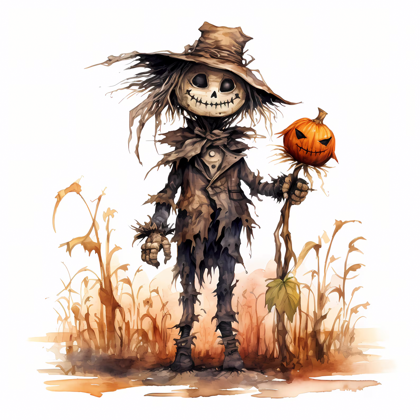 Spooky Scarecrow Watercolor Digital Download