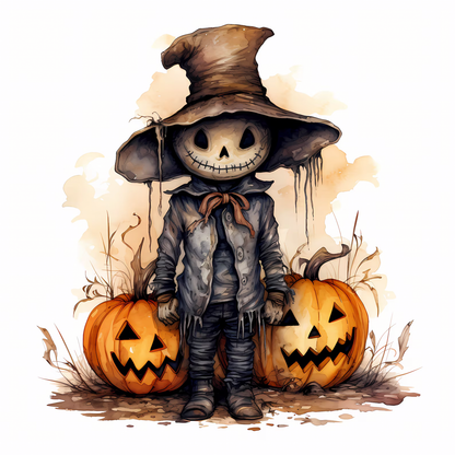 Spooky Scarecrow Watercolor Digital Download