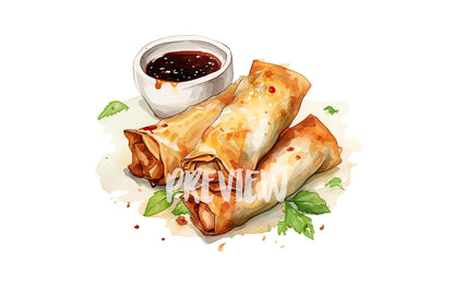 Watercolor Spring Rolls Clipart