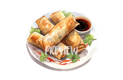 Watercolor Spring Rolls Clipart