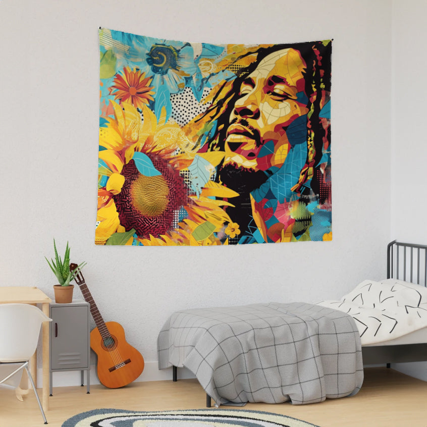 Bob Marley Portrait Collage Tapestry