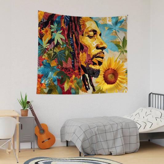 Bob Marley Portrait Sunflower Collage Tapestry