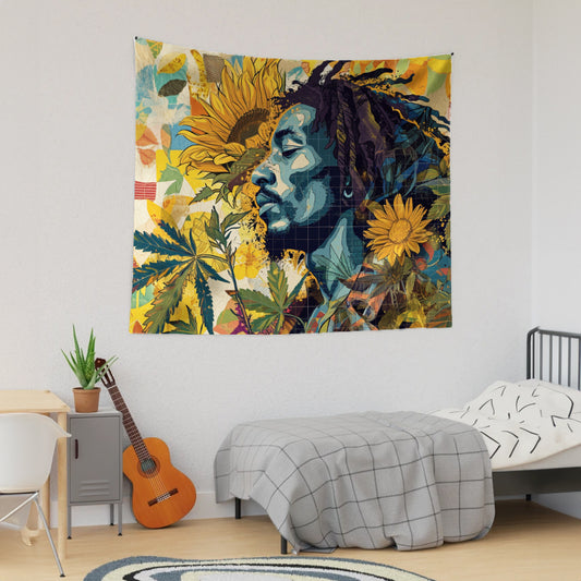 Bob Marley Sunflower Collage Tapestry
