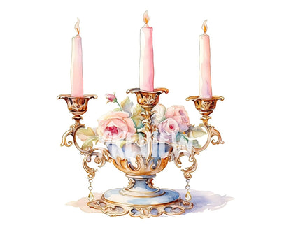 Victorian Candle Holder Watercolor Illustrations