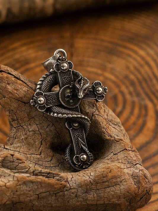 Viking Jörmungandr on Cross Stainless Steel Necklace