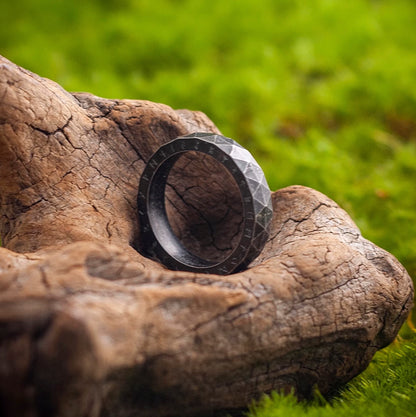 Viking Rune Ring Diamond Faced Minimalist Ring